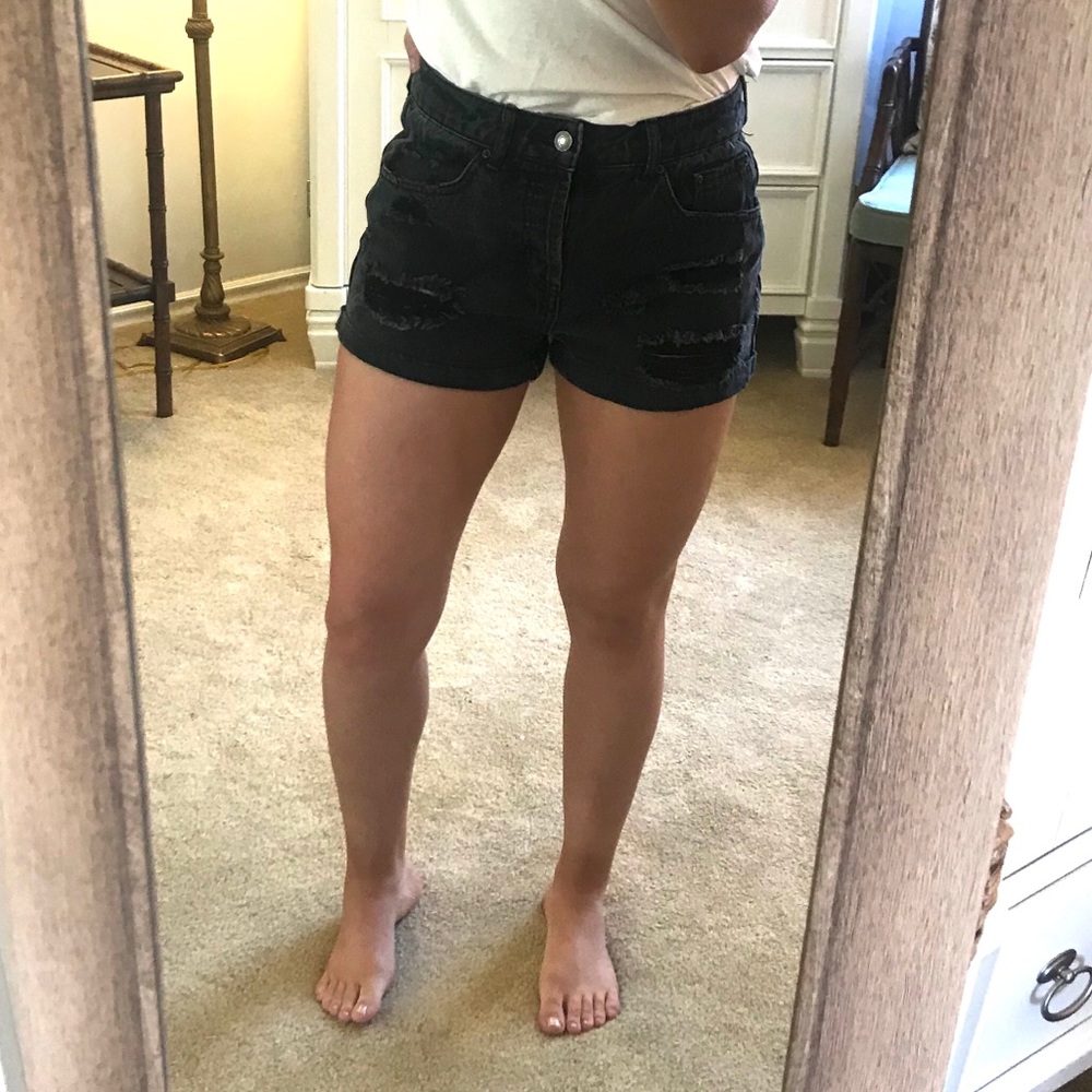 Forever 21 Black Distressed Denim Shorts